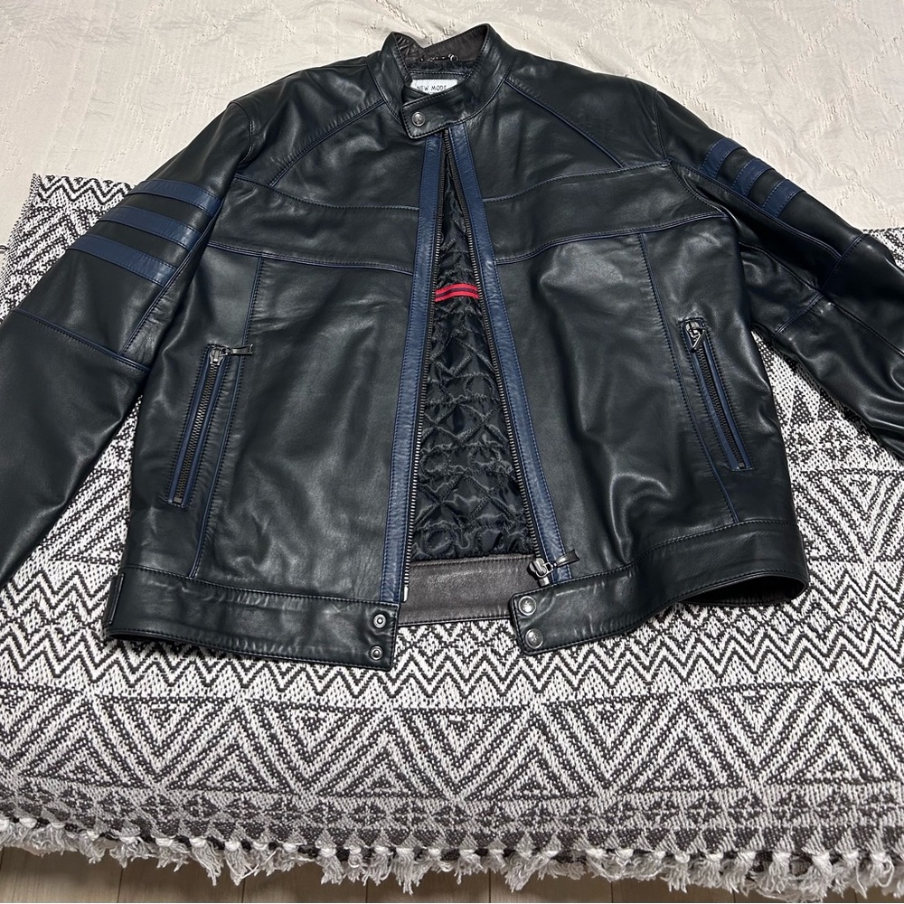 Men's Black Racer Leather Jacket - Picture 1 of 6